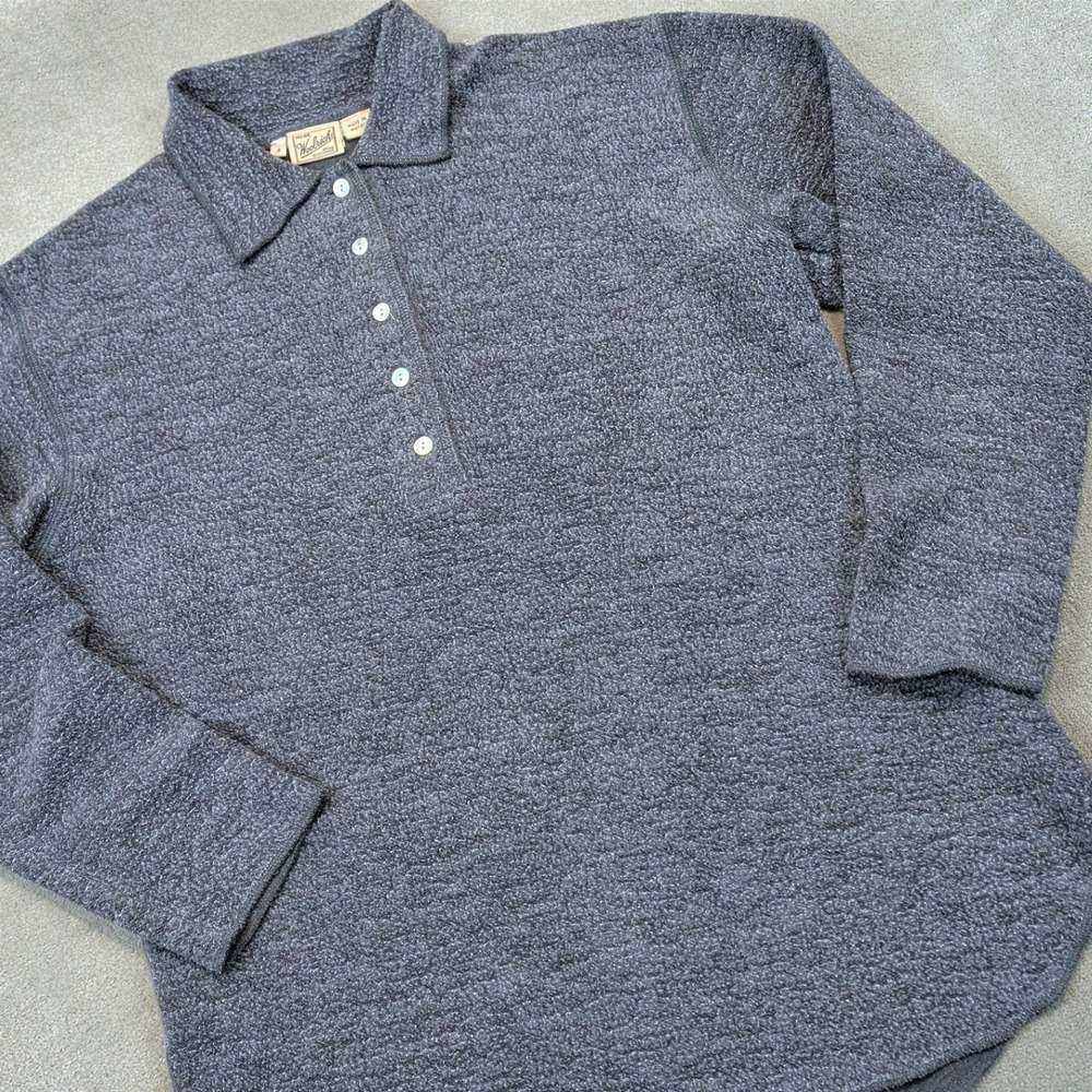 Woolrich Polo Top Size S Womens Charcoal Heather Textured Long Sleeve Gorpcore